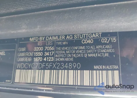 2015 Mercedes-Benz G 63 Amg 4Matic z USA, uszkodzony, nr VIN WDCYC7DF5FX234890